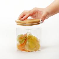 Pot en verre soufflé à la main moderne, couvercle en bambou carré, récipient de stockage alimentaire de cuisine, multifonction, conservation de la fraîcheur