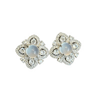 925 Silber Jade Chalcedon Vierblättrige Blumen-Ohrstecker Nischendesign Modisch Zart Schick Trendy Vielseitig Damen-Ohrringe