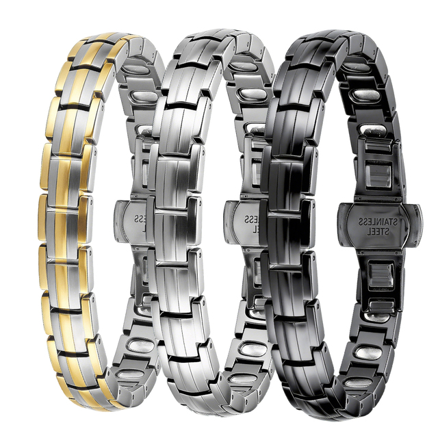 Fashion Trendy Women's Full Magnetic Therapy Bracelet Tri-Color Silver Black & Gold Anniversary Gift for Her