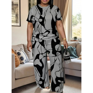 Ensemble <span class=keywords><strong>pantalon</strong></span> et haut à manches courtes pour <span class=keywords><strong>femme</strong></span>, imprimé tendance, vente chaude printemps-été - Product Image 2