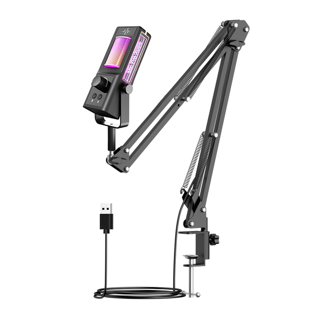 CM-100 Cardioid USB Condenser Microphone RGB Lighting Noise Reduction Portable for PC Gaming Live Streaming Studio Recording