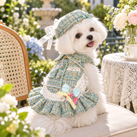 Robe de luxe en tweed pour animaux de compagnie avec chapeau assorti, robe pour chien à volants en dentelle perlée pour petits chiens, tenue de mode pour animaux de compagnie