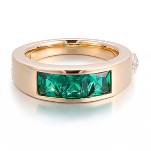 Anillo de Piedra Preciosa Cultivada en Laboratorio de Color Esmeralda con Corte Princesa de 1.6 Quilates, Oro Amarillo Sólido de 18K o 14K, Anillos de Compromiso Personalizados para Mujer - Product Image 2