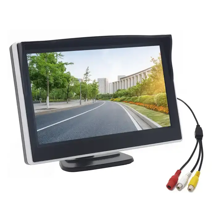 5 inç tam ekran araba monitör için 2 Video girişleri ile dikiz yedekleme ters kamera geri yardım araba LCD monitörü kamera DVD