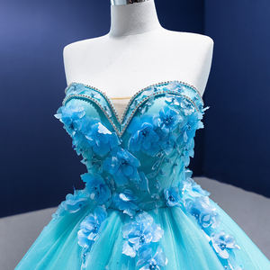 2023 Custom Women elegante tessuto di pizzo 3d Flower Tube Top abito <span class=keywords><strong>da</strong></span> <span class=keywords><strong>sera</strong></span> blu con perline - Product Image 5