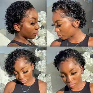 Perruques Lace Front HD transparentes en cheveux humains brésiliens Remy avec baby hair, coupe courte bob pour femmes noires - Product Image 4
