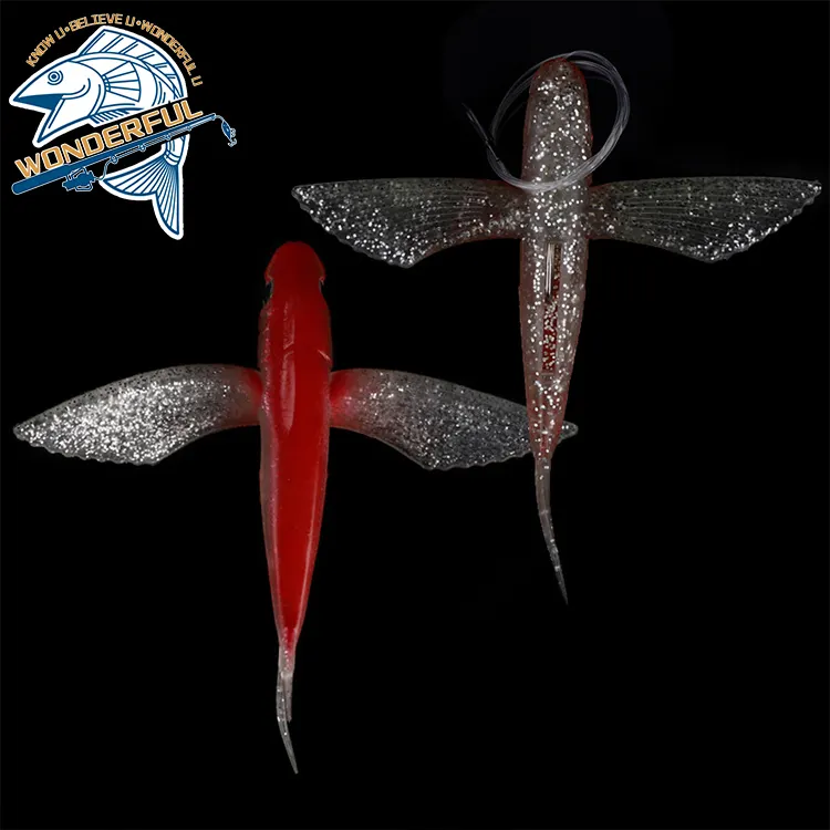 170mm 210mm Artificial Bionic Colorful Big Game Fork Split Tail Trolling Soft Plastic Lure With Wings