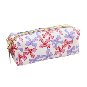 Estuche <span class=keywords><strong>para</strong></span> lápices de PU con doble cremallera, bolsa de gran capacidad con diseño de lazo floral, bolsa de papelería, organizador de maquillaje, suministros escolares y de oficina - Product Image 2