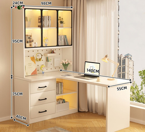 奶油风转角书桌、学生家庭学习桌、书架、集成电脑桌 - Product Image 2