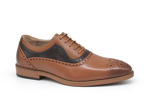 Chaussures Oxford pour homme bicolores marron et noir en cuir véritable, style brogue, à lacets, pour mariage, bureau et affaires - Product Image 3