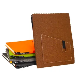 Hot sale notepad promotion A5 pu leather note custom office diary business pocket notebook with pen holder