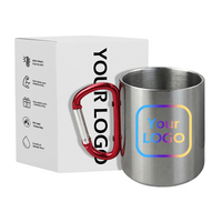 Mug à mousqueton 220 ml en gros, tasse à café isotherme en acier inoxydable à double paroi, gobelets de camping avec mousqueton