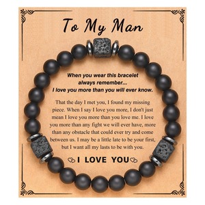 Vente chaude Noir Givré Carré Pierre Volcanique Bracelet Pour Hommes Fête Des Pères Saint Valentin Anniversaire Carte-Cadeau Bracelet - Product Image 4