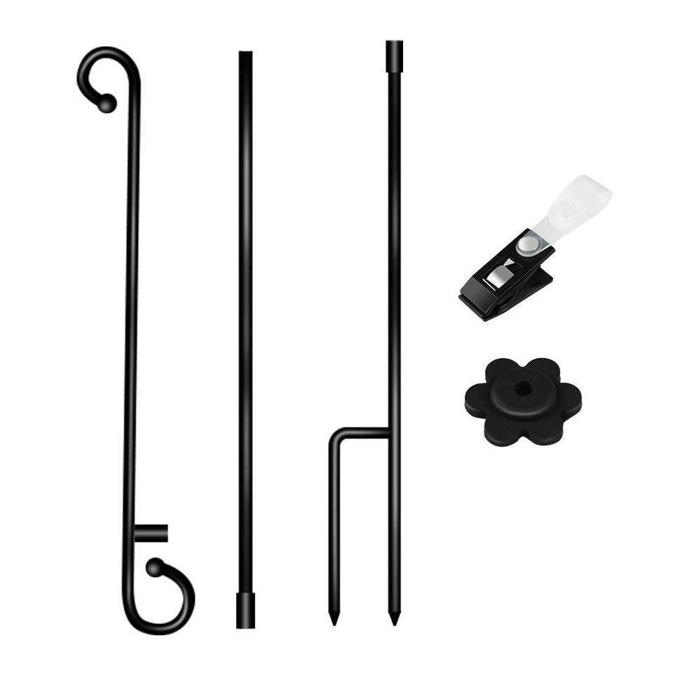 Black Garden Flag Pole Set Metal Yard Flag Stand with Clamp and Plug ...