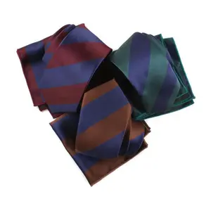 Ensemble cravate et mouchoir en polyester pour hommes, rayures multicolores, de haute qualité, nouvelle collection 2020
