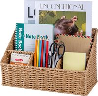 Boîte de rangement de bureau faite à la main, boîte en rotin tressé, idéale pour les fournitures de bureau et l'organisation du bureau