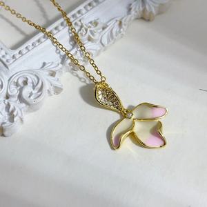 Moda 18K chapado en oro de acero inoxidable cristal brillante goteo aceite flor colgante collar joyería para mujeres niñas - Product Image 3