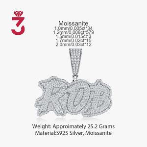 Pendentif en moissanite avec plaque nominative <span class=keywords><strong>ROB</strong></span> style Hip Hop, micro-pavé de pierres rondes sur toute la surface, en argent sterling S925, vente en gros - Product Image 3