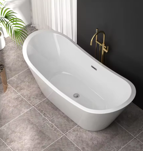 Baignoire autoportante en acrylique 67*29,5 pouces, blanc brillant, forme rectangulaire, drain central, capacité 135+ gallons - Product Image 1