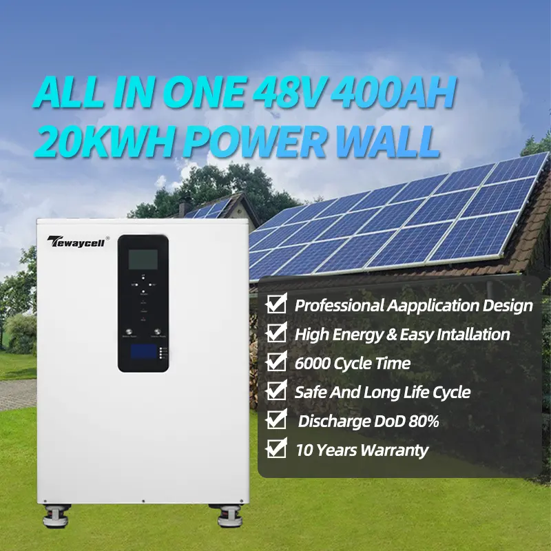 Tewaycell Construído em 10KW Inversor 51.2V 400Ah Bateria De Lítio 20KWH LiFePO4 Sistema De Armazenamento De Energia Solar Móvel