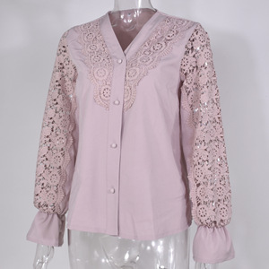 Blusa elegante para Mujer, camisa blanca de encaje, Panel hueco, camisas sólidas de manga larga, Tops de oficina para Mujer, Blusas Elegantes y juveniles - Product Image 5