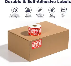 Adesivos frágil de 2x3 "500 Etiquetas por rolo Etiquetas adesivas fortes para envio e movimentação