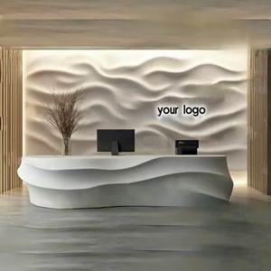 Comptoir d'accueil CHILLCHAN en laque blanche avec finition dorée et éclairage LED pour bureau, hall d'hôtel, salon de beauté - Product Image 3