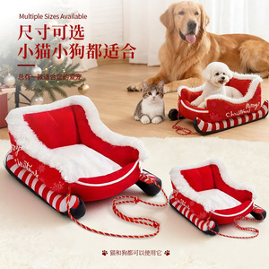 Christmas Sled Pet Bed Red <b>Plush</b> Warm Winter Dog <b>Cat</b> Bed Multiple Sizes Available - Product Image 1
