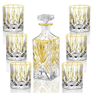 N16 Gold Line 780ml bicchiere di cristallo Whisky Decanter Set regalo senza piombo Design classico per vino Whisky Tequila Brandy