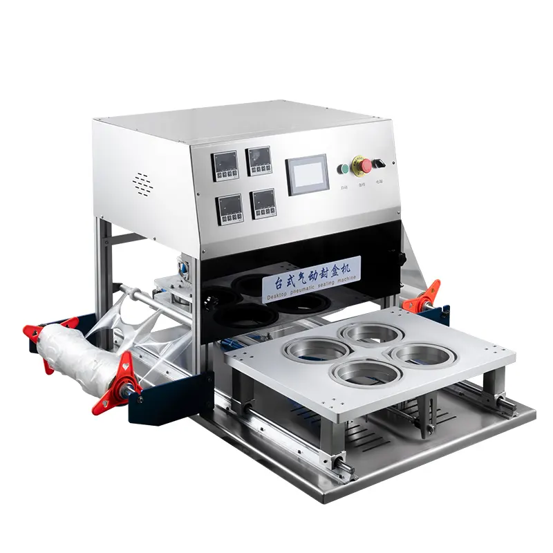 Máquina seladora automática pequena de bandeja para alimentos, bife, carne de porco, frutos do mar, caixa plástica cheia de nitrogênio