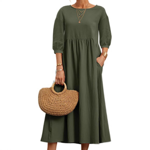 <span class=keywords><strong>Robe</strong></span> décontractée ample en coton et lin à manches longues et manches lanternes coupe trapèze anti-rides pour femme – Collection Printemps 2026 - Product Image 4