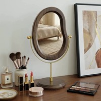Miroir de Maquillage Moderne en Bois de Noyer Double Face Écologique avec Cadre en Bois, Miroir de Table Pivotant à 360° pour Coiffeuse