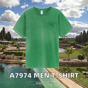 เสื้อยืดคอกลมแขนสั้นผู้ชายสีเขียวล้างสี ผ้าฝ้าย สวมใส่สบายๆ - Product Image 2