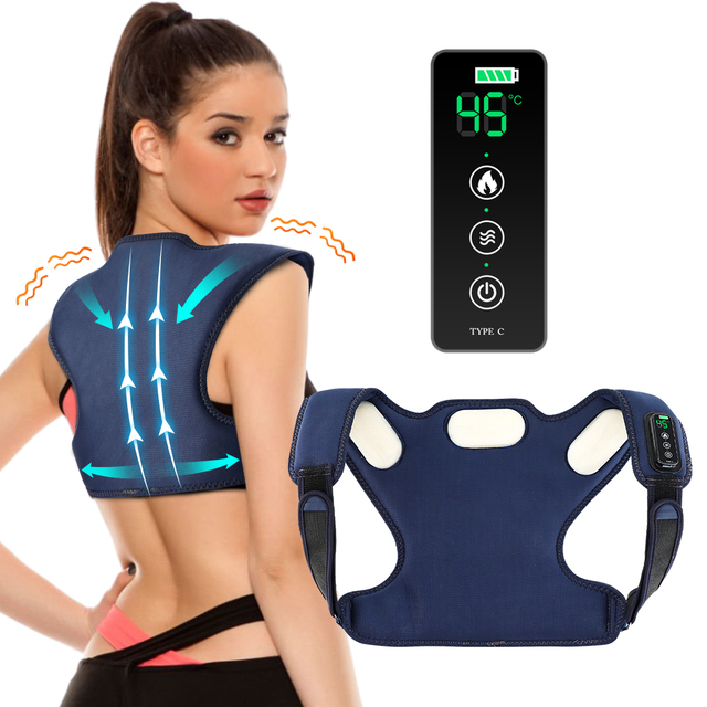 Smart Electric Heating Vibrating Shoulder Massager Back Support Belt Posture Corrector with Vibration Reminder