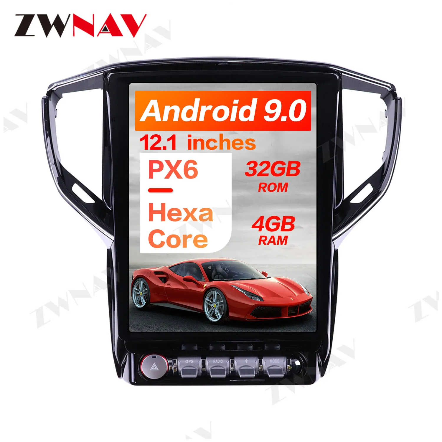 ZWNAV Head Unit Stereo Mobil Android 9.0, Navigasi GPS Mobil Gaya Tesla 4GB + 64GB, untuk Maserati Ghibli 2013-2019