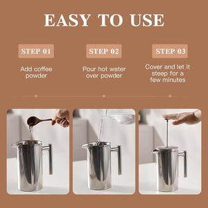 หม้อกาแฟเฟรนช์เพรส 1 ลิตร 1000 มล. หม้อกาแฟสแตนเลสพร้อมก้านกด - Product Image 6