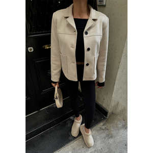 เสื้อแจ็คเก็ตหนังกลับสีหิน สไตล์มินิมอล แขนยาว สำหรับผู้หญิง ฤดูใบไม้ร่วง - Product Image 4