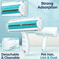 Rouleau dépoussiérant adhésif portable réutilisable pour poils d'animaux (chiens, chats) – Brosse auto-nettoyante en plastique