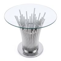 Table d'appoint de luxe à plateau rond en verre, avec pieds à rayures verticales et base en acier inoxydable, pour mariages et banquets