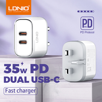 Chargeur rapide double USB-C 35W PD Ldnio A2528C à compatibilité étendue, chargeur super rapide Type-C