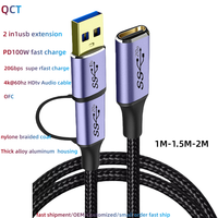 Câble d'extension 2-en-1 Type-C mâle-femelle multifonction 1m 1,5m 2m, 20 Gbit/s, PD 100W 3A, charge rapide, projection HDTV 4K60Hz