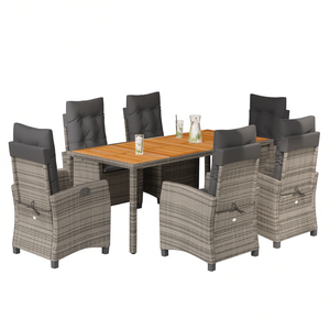 Conjunto de Comedor de Jardín para 6 Personas, Muebles de Ratán para Exteriores Resistentes a la Intemperie, Diseño Contemporáneo, Mesa de Madera Maciza - Product Image 1
