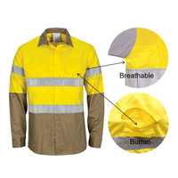 100% katun 2 nada Hi Vis kemeja kerja pria reflektif keselamatan pakaian kerja kemeja Logo kustom