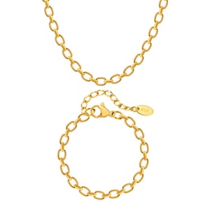 Vente en gros de collier et bracelet double en acier inoxydable plaqué or 18 carats, chaîne cubaine personnalisée - Product Image 4