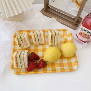 Solhui Jaune <span class=keywords><strong>Treillis</strong></span> Plateau <span class=keywords><strong>Rectangulaire</strong></span> Dîner En Mélamine Plateau de Service Assiettes À Gâteau - Product Image 2