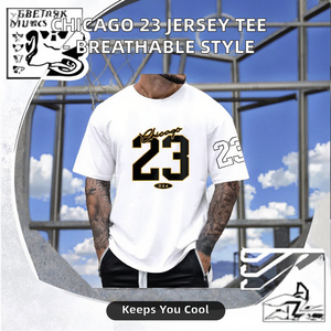 T-shirt de basket-ball Chicago 23 pour homme, ample, décontracté, respirant, en polyester, col rond, manches courtes, imprimé numérique, noir, été - Product Image 2