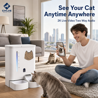 Intelligenter 2-in-1 Automatischer Tierfutterautomat mit 2K Live-Kamera, 4L Wasserbehälter, 5L Futterbehälter, WLAN-App-Steuerung, Zeitgesteuerte Fütterung für Katzen und Hunde im Innenbereich