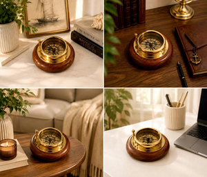 Brújula de Bolsillo de Latón Hecha a Mano con Base de Madera, Brújula de Escritorio Náutica Vintage, Instrumento Decorativo de Navegación Marina, Regalo para - Product Image 4