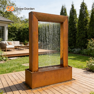 Fontaine d'eau irrégulière en acier Corten Gnee Garden, finition naturelle, décoration de jardin extérieur, style moderne, écran LED - Product Image 2
