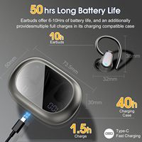 Écouteurs sans fil Huien pour son stéréo HiFi 5.3, affichage numérique IPX4, écouteurs sportifs à commande tactile, avec crochet d'oreille, 500 mAh